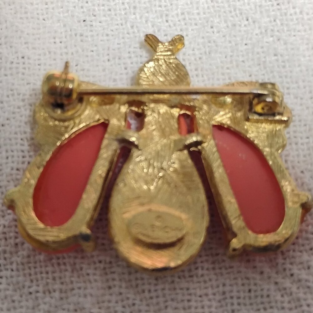 ❤️GIVENCHY CORAL & RHINESTONES Insect Brooch Pin - Picture 4 of 5